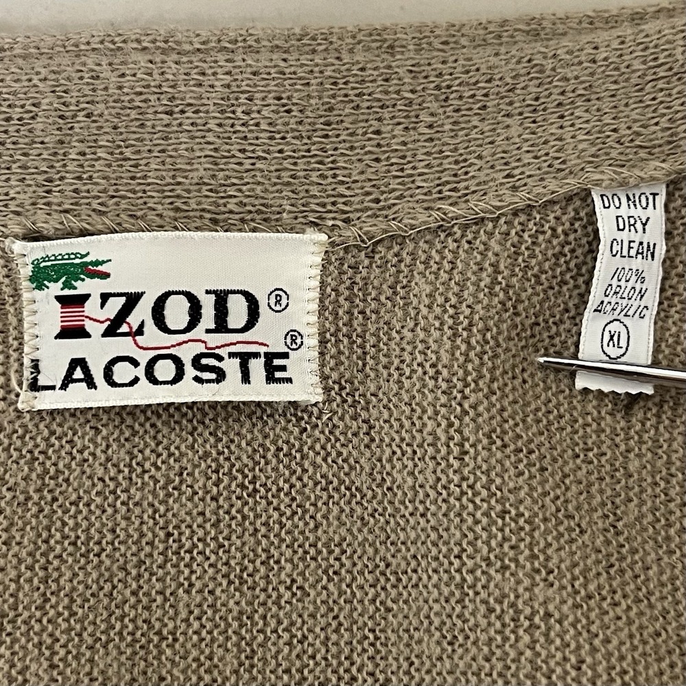 Izod Lacoste Cardigan Mens XL Beige Button Up 70s 80s Teacher Preppy Vintage - Picture 6 of 9